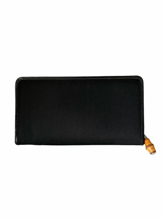 Gucci Bamboo Zip Around Wallet Black Nylon Patent Leather Trim - Picture 1 of 9
